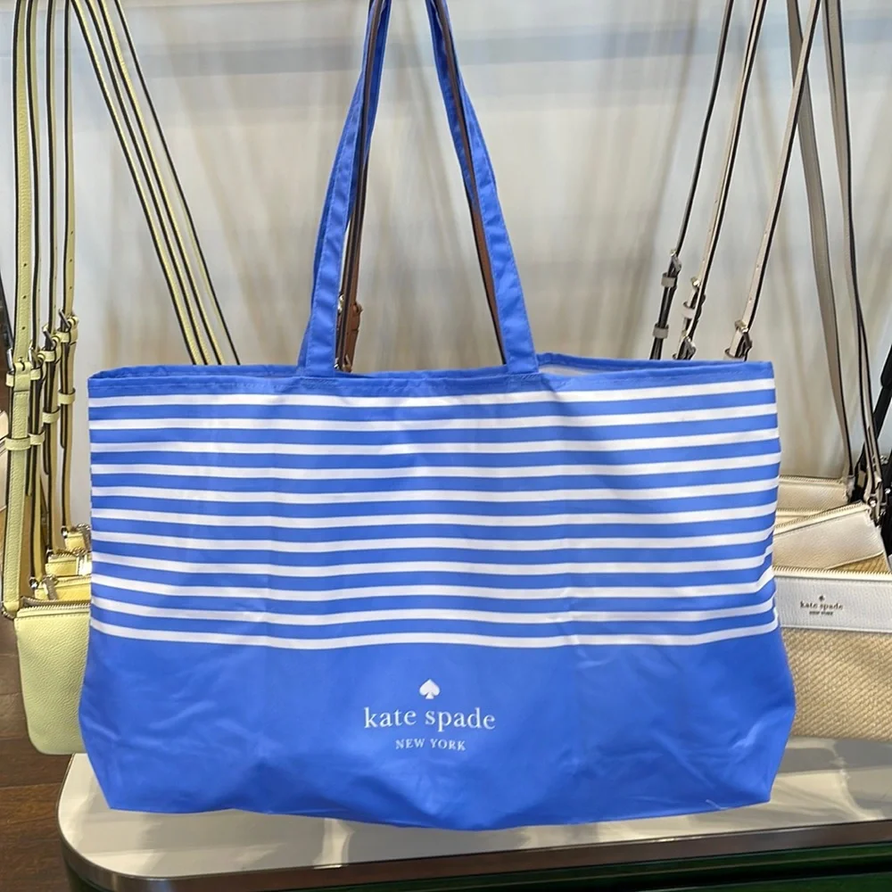 Kate Spade Purple-Blue Canvas Tote XL Reusable Shopping Beach Bag - Picture 1 of 16